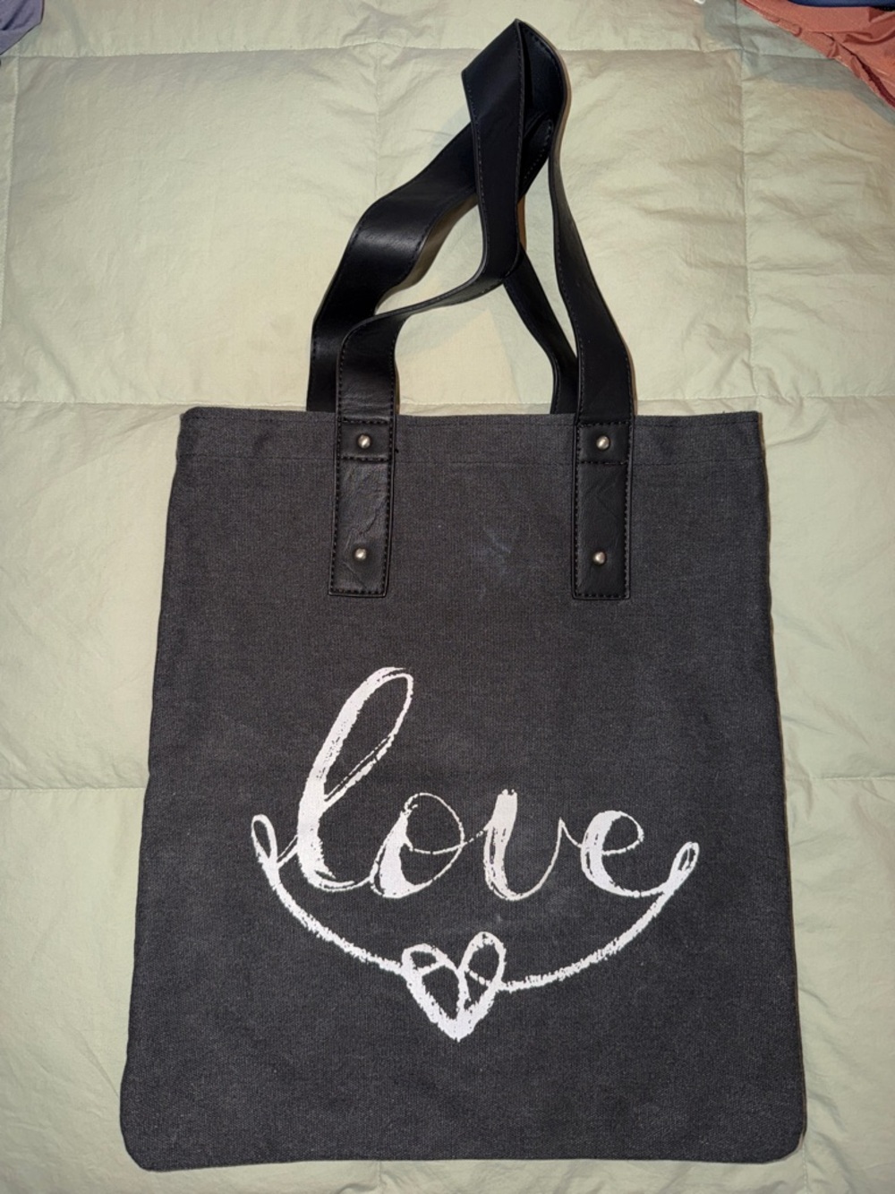 Garage Black Canvas Tote with White "Love" Script
